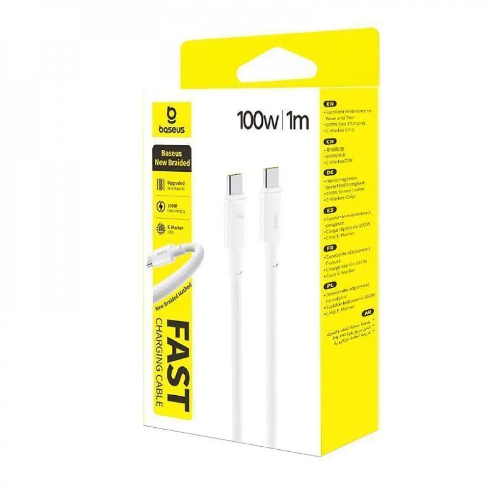 Кабель Baseus New Braided Fast Charging Type-C to Type-C 100W (1m) white (E0426V01) - фото 2