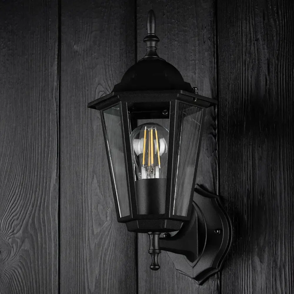 Настінний ретро-ліхтар Lumiled Bellis, чорний мат, вверх - фото 7