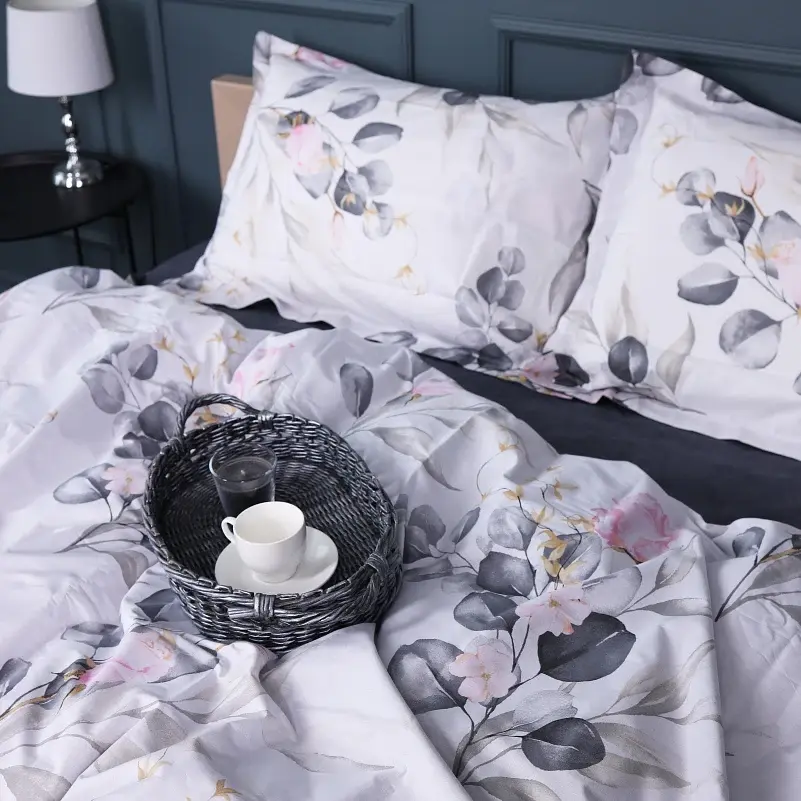 Наволочка MirSon Поплін 00-7 Pink Flowers 50х70 см біло-сіра з рожевим (2200009706684) - фото 5