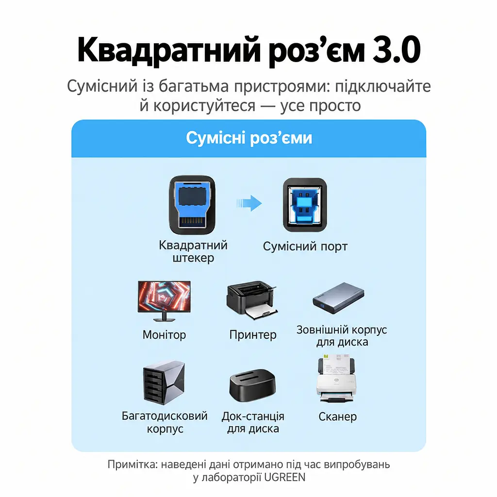 Кабель для принтера UGREEN US210 USB 3.0 Type-A - Type-B 3 м чорний (45722) - фото 2