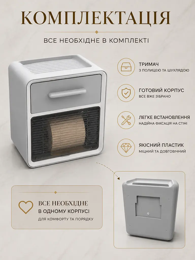 Тримач для туалетного паперу сірий 24×22×14 см із полицею та шухлядою (49676122) - фото 7