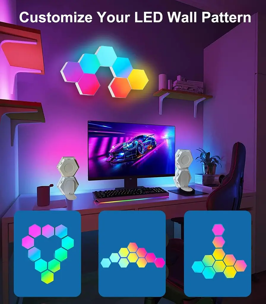 Світлодіодні шестикутні світильники Amailtom з дистанційним керуванням RGB сенсорні - фото 2