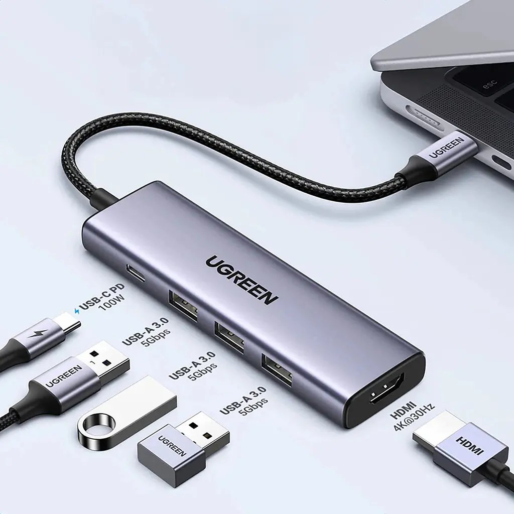 Док-станція USB3.1 Type-C --> HDMI 60Hz/3xUSB-А 3.0/Type-C/PD 100W 5-in-1 CM511 Ugreen - фото 2