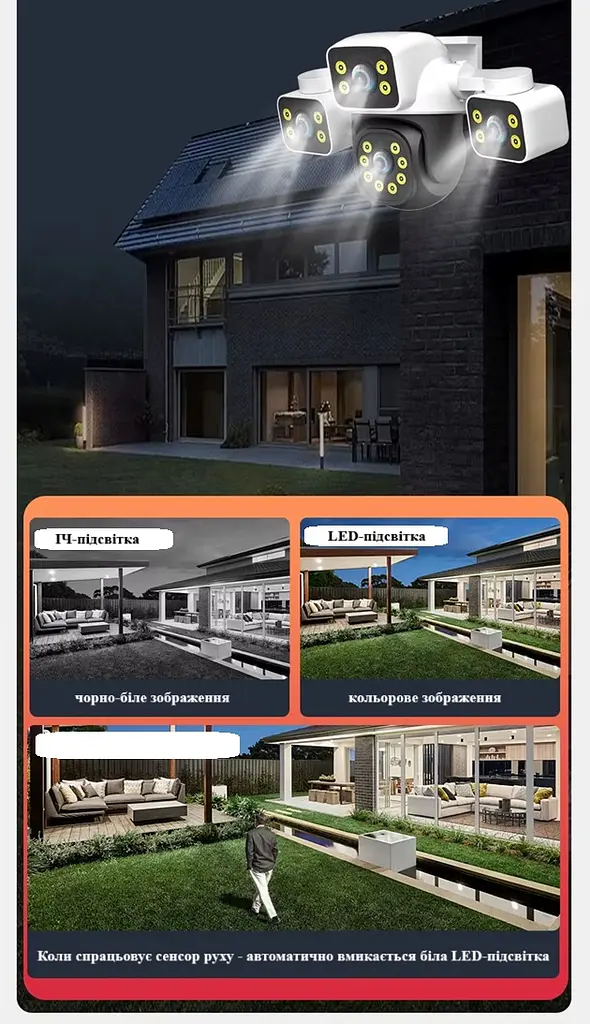 Компактна Вулична WiFi IPкамера PC295 12Мп  біло-чорна 3 незалежних об'єктиви поворотні - фото 7