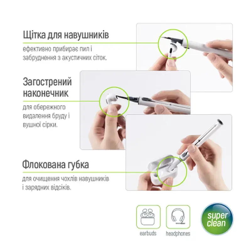 Універсальний чистячий набір ColorWay Cleaning Pen, for Earphones, 3 in 1 (CW-1131) - фото 7