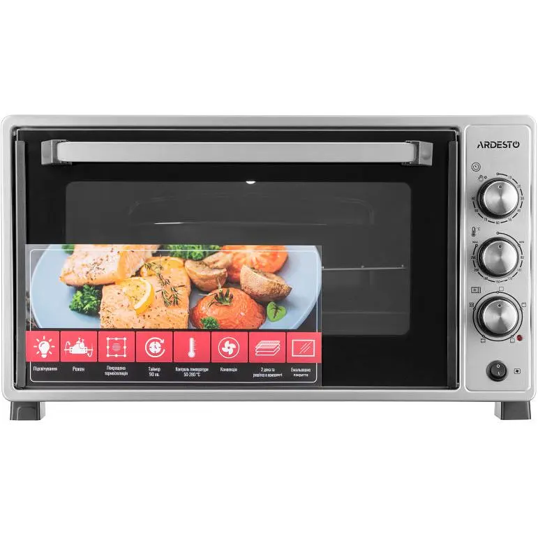 Электропечь Ardesto 1700 Вт, 48 л, таймер, подсвеч., конвекция, вертел, подв.стекло, серый - фото 2