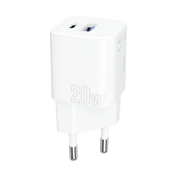 Зарядное устройство адаптер Proove Silicone Power Plus 20W (Type-C+USB) белое - фото 2