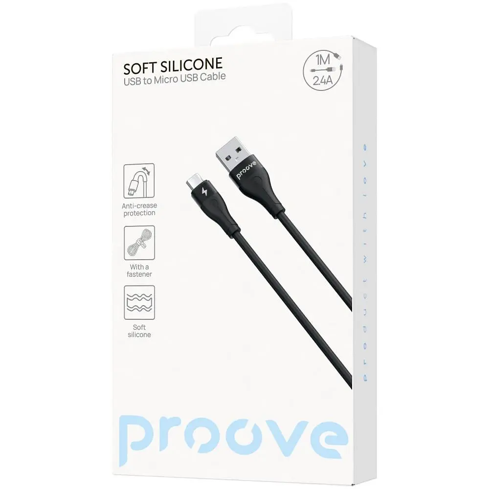 Кабель Proove Soft Silicone USB to Micro USB 2.4A (1m) black (CCSO20001301) - фото 6