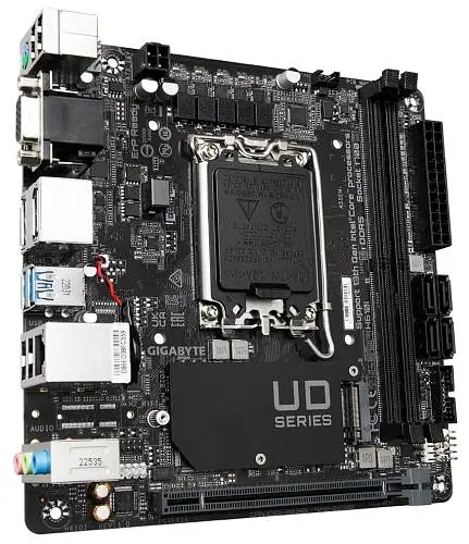 Материнська плата LGA1700, Gigabyte H610I, H610, 2xDDR5, Int.Video(CPU), 4xSATA3, 1xM.2, 1xPCI-E 4.0 x16, ALC997, Intel GLan, 4xUSB3.2/6xUSB2.0, VGA/HDMI/2xDP, Mini-ITX - фото 3