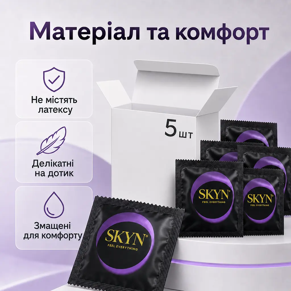Безлатексний презерватив SKYN Elite 5 шт з матеріалу SKYNFEEL, ультратонкий, гладкий, зі змазкою, 53 мм - фото 4
