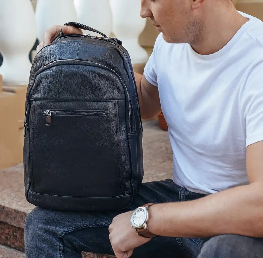 Шкіряний чоловічий рюкзак для ноутбука та поїздок чорний Tiding Bag D3-93438 - фото 5