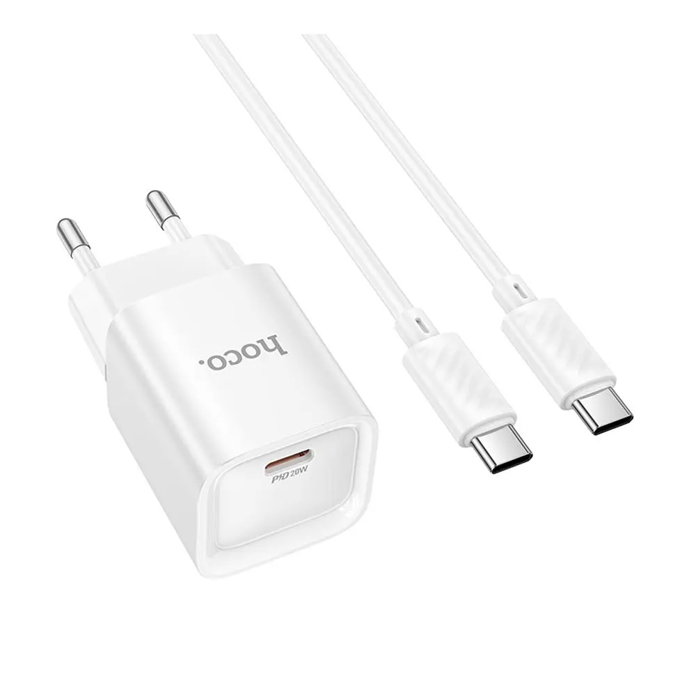 Зарядний комплект Hoco C146A Mini Charger 1USB-C PD/QC 20W 5V/3A Type-C to Type-C White (35279_3345665) - фото 3