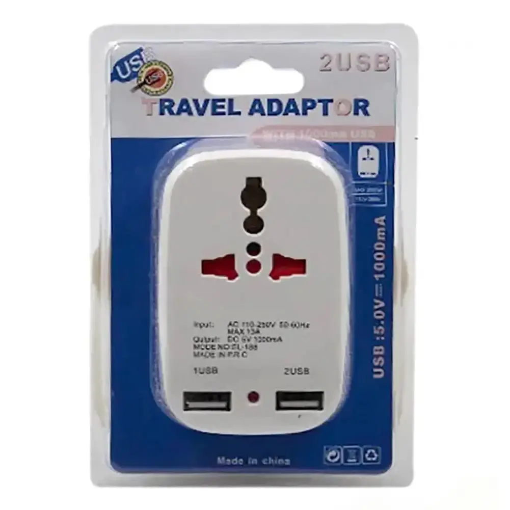 Мережевий перехідник трійник з USB, 2 розетки, 2 USB порти, універсальний адаптер білий - фото 2