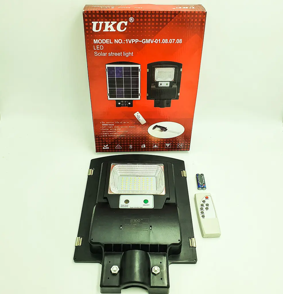 Ліхтар вуличний акумуляторний світильник 10000mAh з пультом на сонячній батареї LED Solar Street Light 45W UKC 7141 - фото 3