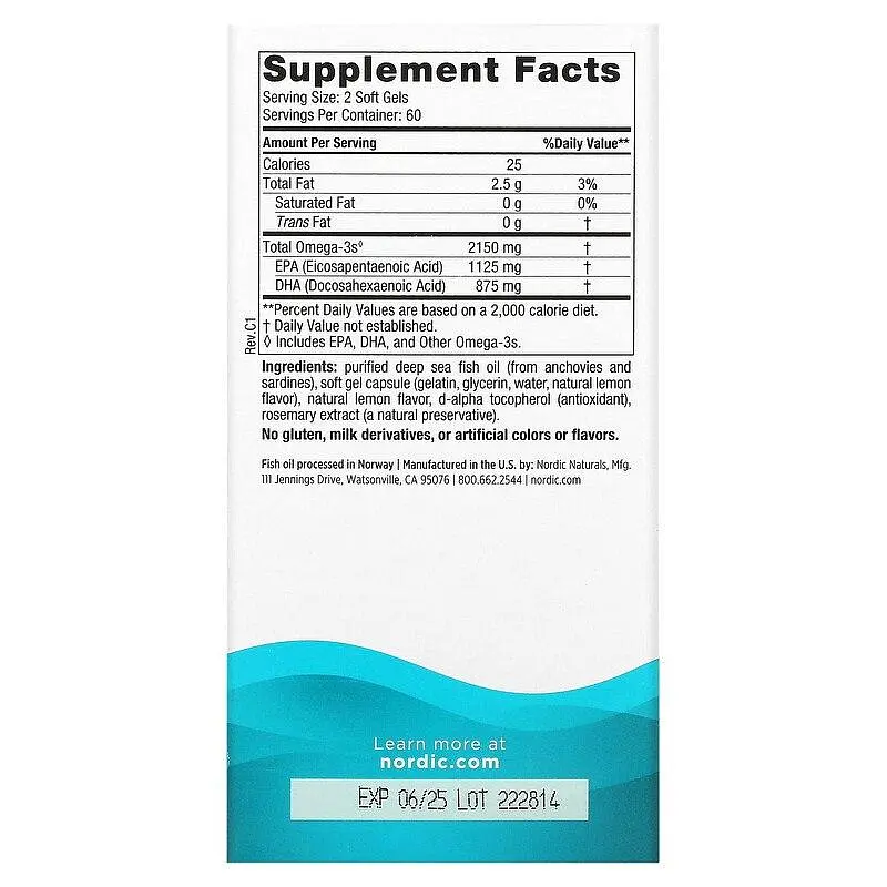 Рибʼячий жир Nordic Naturals Ultimate Omega 2X 2150 мг 120 гел капс - фото 3