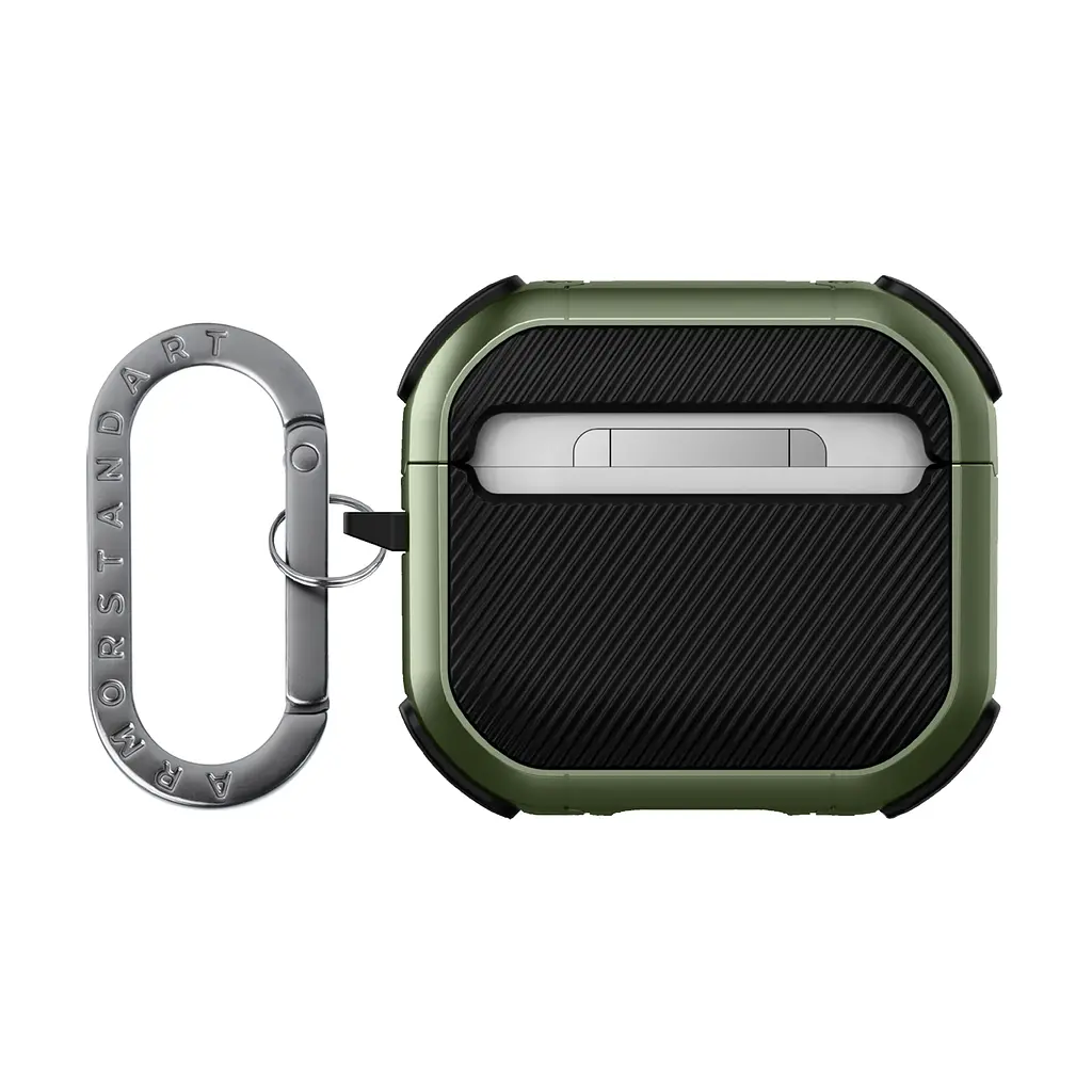 Чохол для навушників Apple AirPods 4, оливковий, Panzer, протиударний захисний кейс з TPU та полікарбонату, посилені стінки, захист від подряпин, пилу та ударів, легкий та компактний, з карабіном для кріплення, ArmorStandart (ARM82554) - фото 2