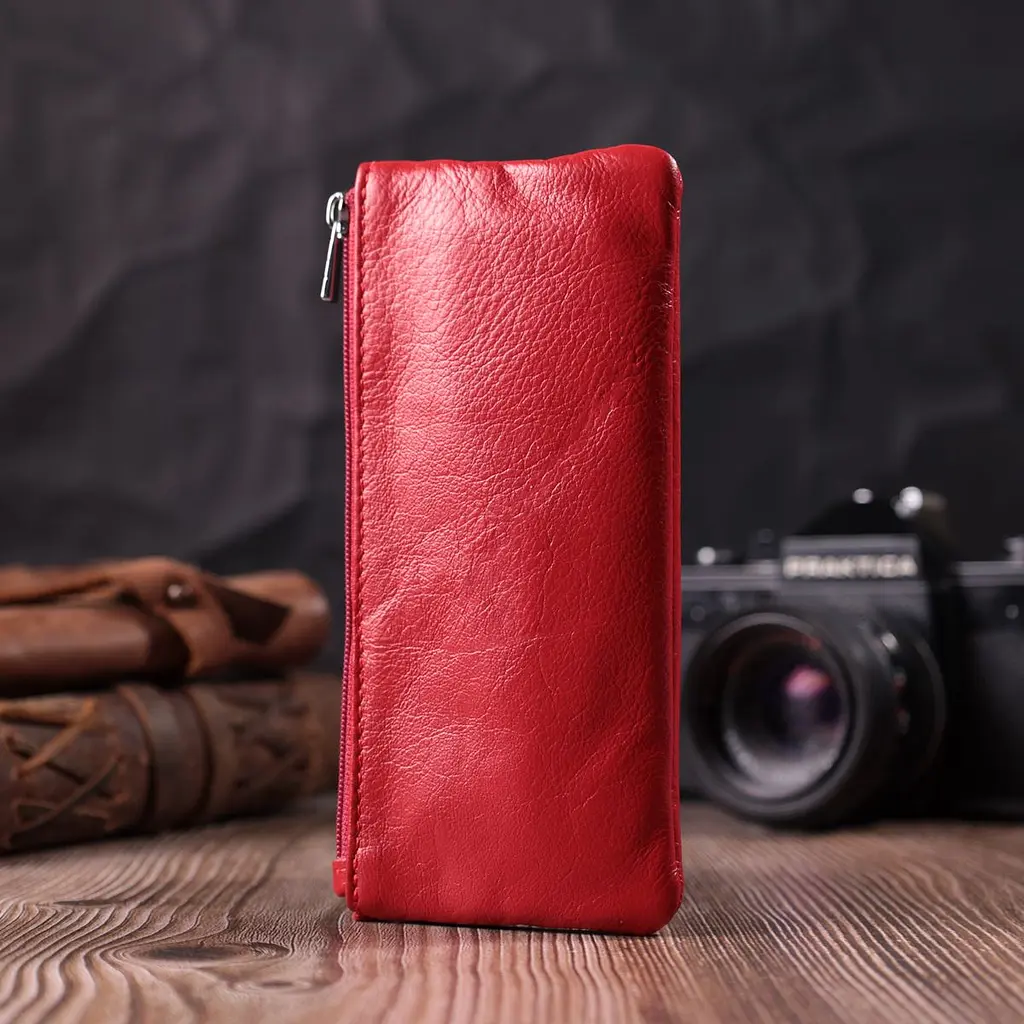 Яскрава шкіряна ключниця на блискавці ST Leather 22557 червона - фото 8