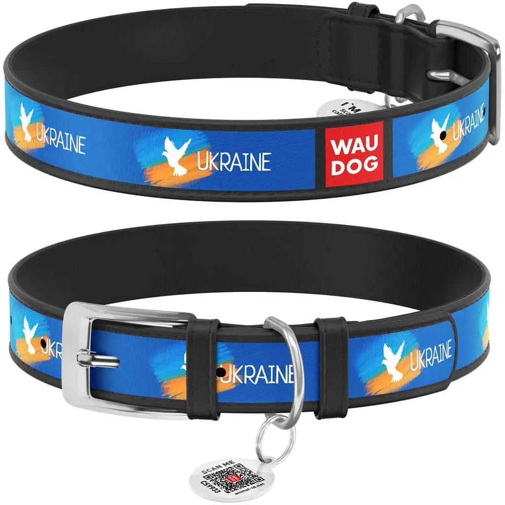 Ошейник для собак Waudog Design Флаг, кожаный, с QR паспортом, ХXS, 19-25х1,2 см, черный - фото 3