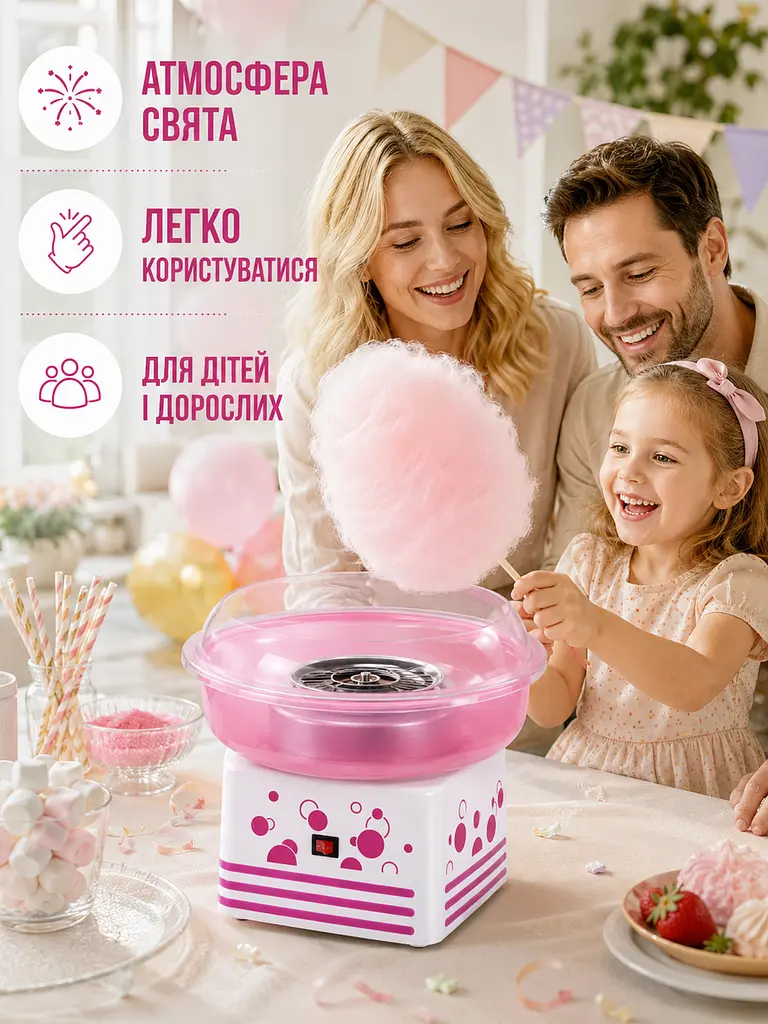 Апарат для приготування солодкої вати домашній для свят рожевий (49676176) - фото 4