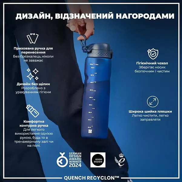 Бутылка для воды ION8 1000 мл (ЭКО бутылка) BPA Free Navy (I8RF1000NAV) - фото 4