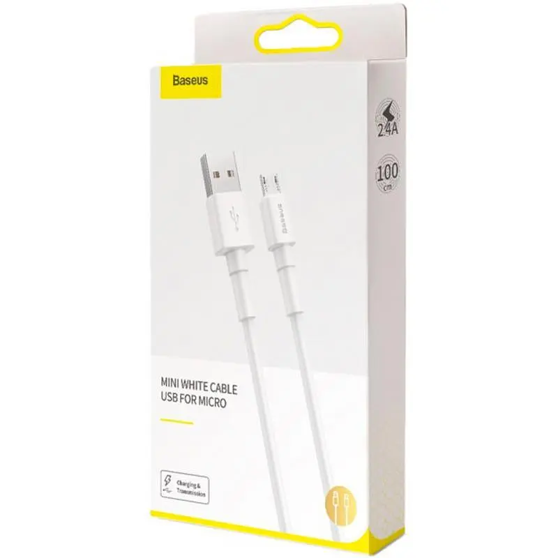 Кабель Baseus Mini Cable USB to microUSB 2.4 A 1m CAMSW-02 White - фото 3