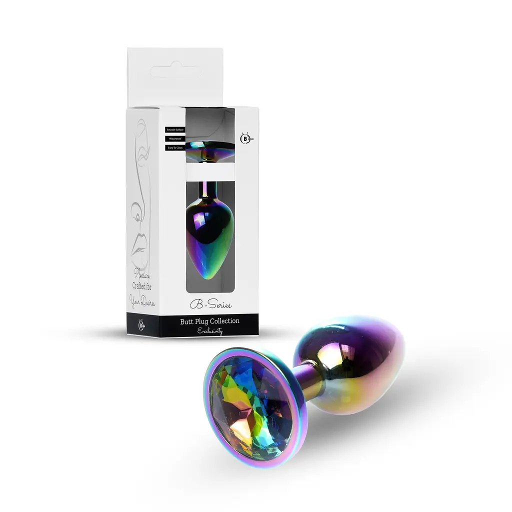 Анальна пробка з кристалом B - Series HeavyFun Plug-Jewellery Multicolour, 7 см (райдужний) - фото 7