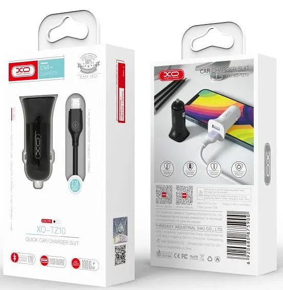 Автомобільний зарядний пристрій XO TZ10 double USB 12W 2.4A with Lightning cable - фото 2