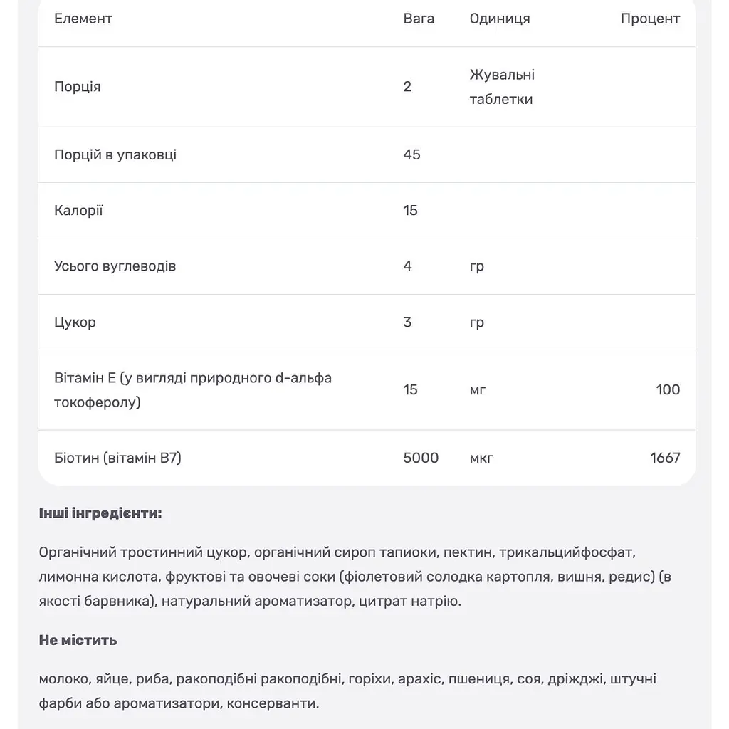 Комплекс для волосся, шкіри і нігтів Natrol смак малини 90 жувальних таблеток - фото 3