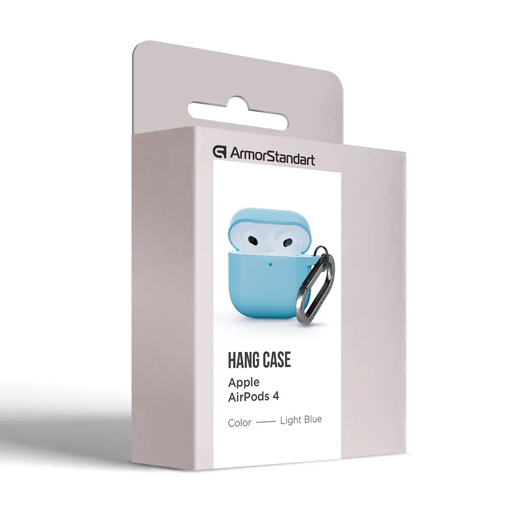Силіконовий чохол для навушників Apple AirPods 4, Hang Case, блакитний, ультратонкий захисний кейс товщиною 2 мм, захист від подряпин, пилу та ударів, компактний, з карабіном для кріплення, ArmorStandart (ARM81283) - фото 8