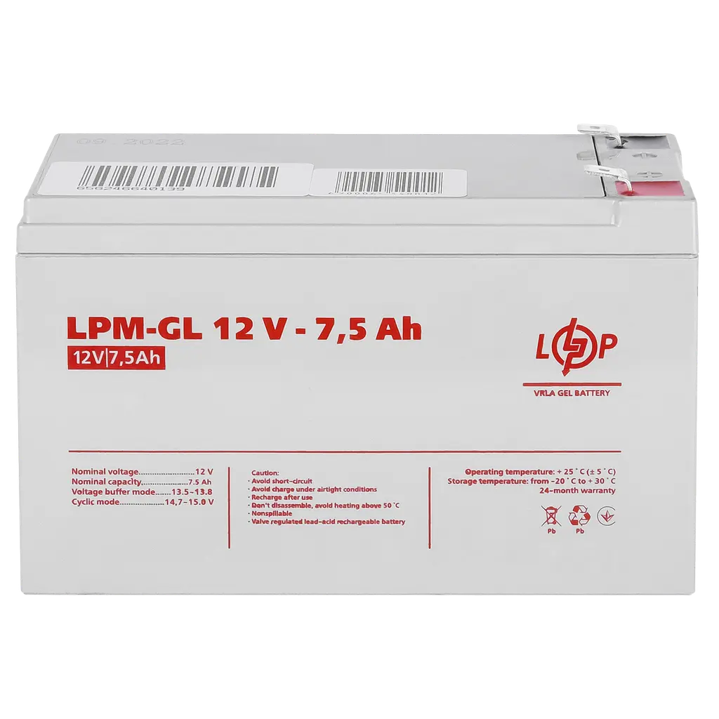 Аккумулятор гелевий LPM-GL 12V - 7.5 Ah - фото 4