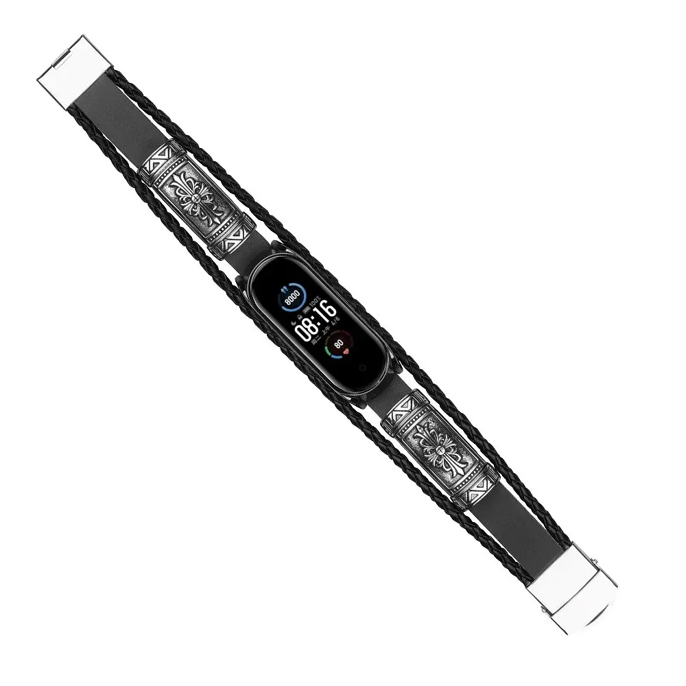 Ремешок винтажный Carprie для фитнес-браслета Xiaomi Mi Band 5 и 6 Type D Black black - фото 5