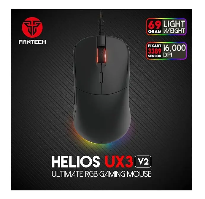 Игровая мышь Fantech UX-3 V2 HELIOS PixArt 3389, 400IPS, 50G, 1600DPI Black - фото 2