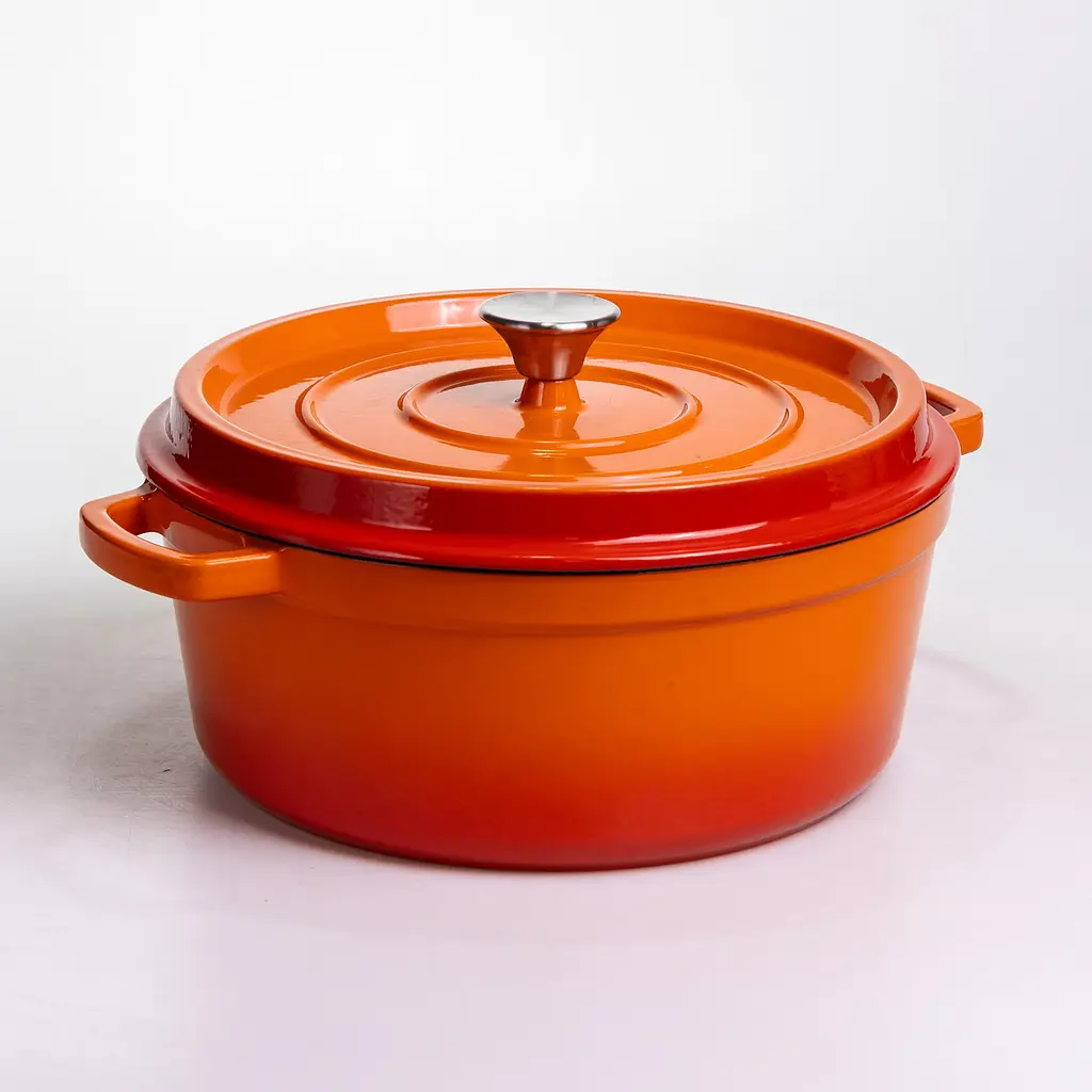 Кокотниця чавунна емальована 6 л, помаранчевий Yongkang HP-FLG-6 ORANGE - фото 6