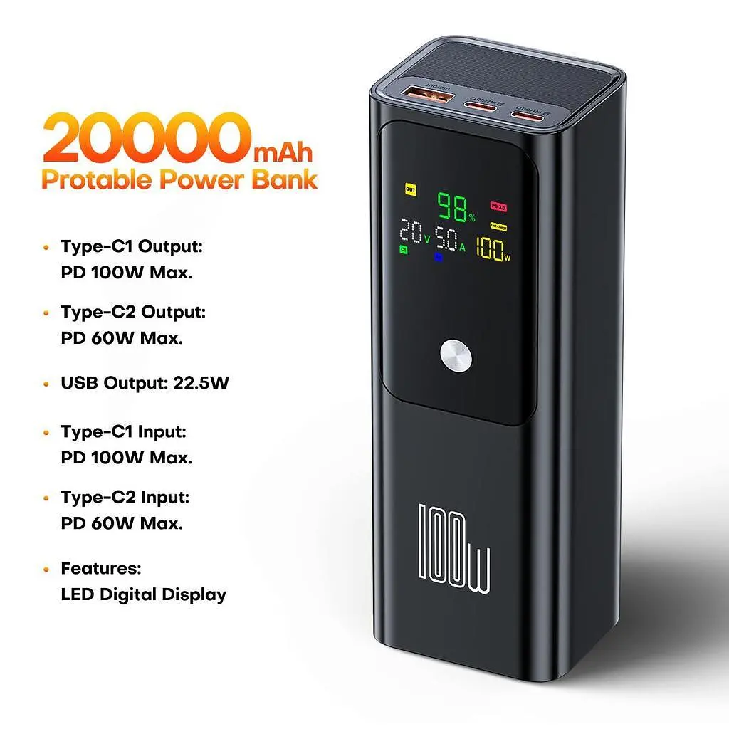 Зовнішній аккумулятор Qoovi 100W 20000mAh - фото 2