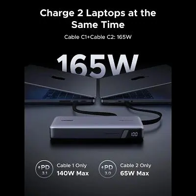 Батарея універсальна Ugreen 25000mAh 165W DualCable (PB552 55995B) (PB552 55995B) - фото 2