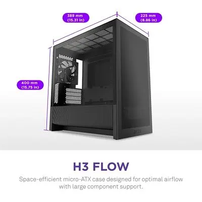 Корпус для ПК NZXT H3 Flow All Black (CC-H31FB-01) - фото 2