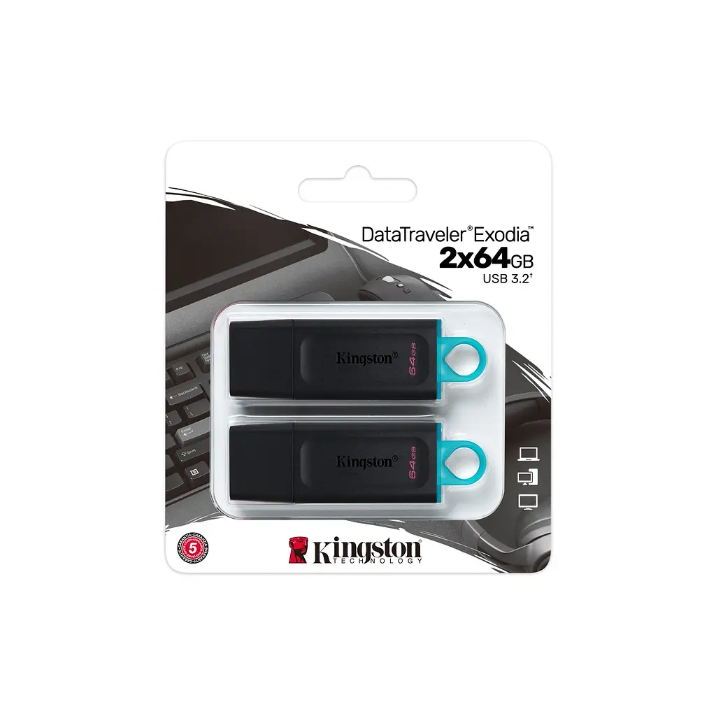 USB флеш накопитель Kingston 2x64GB DT Exodia Black+Blue USB 3.2 (DTX/64GB-2P) - фото 5