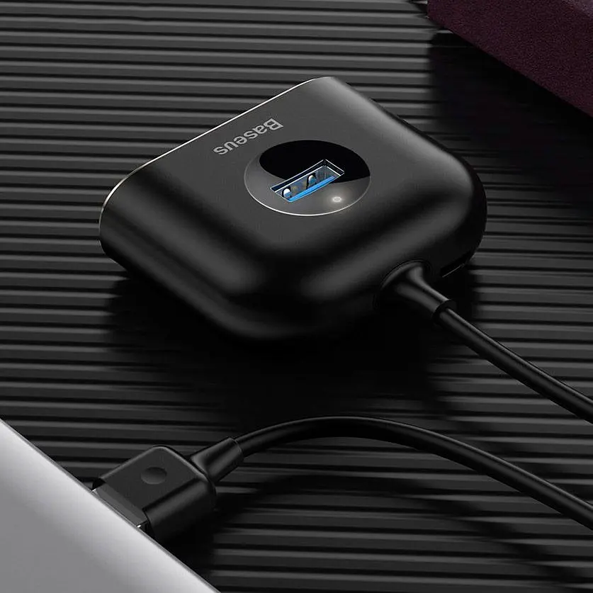 USB-хаб Baseus Square Round Box 4-Port USB-A Black 1м (CAHUB-AY01) [77938] - фото 12