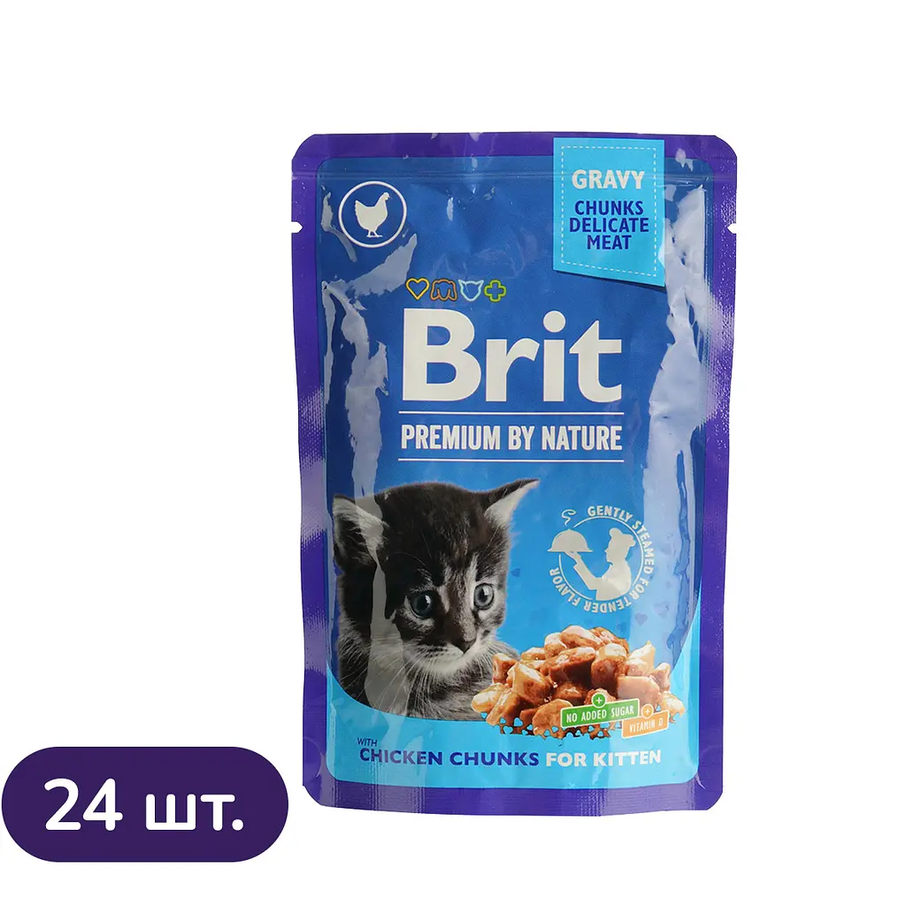 Набір вологого корму для кошенят Brit Premium Cat pouch з куркою 24 шт x 100 г