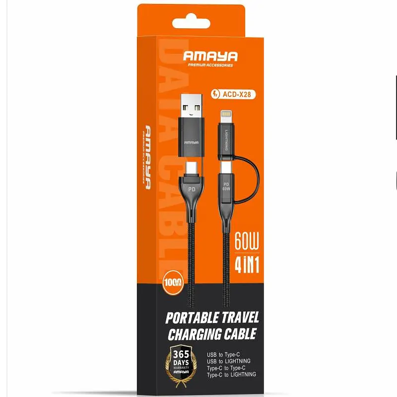 Дата кабель Amaya ACD-X28 4in1 Type-C to USB/Type-C to Lightning 60W (1m) Black - фото 2