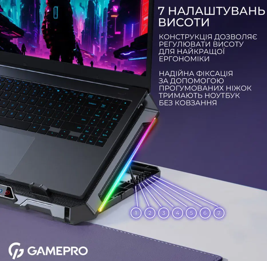 Охолоджувальна підставка для ноутбука до 17,3 дюймів GamePro GPCP-795 RGB 2xUSB 8xfans - фото 11
