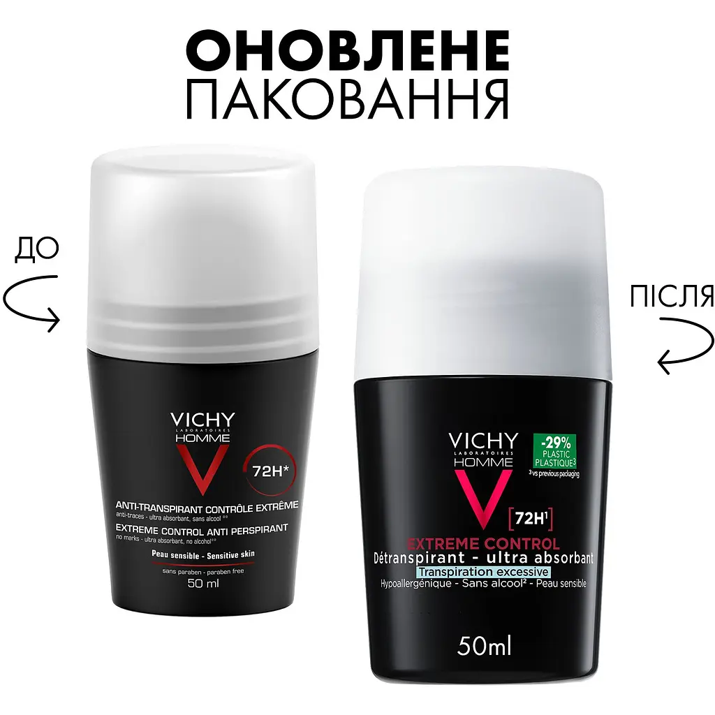 Дезодорант-антиперспірант для чоловіків Vichy Homme кульковий екстрасильної дії 50 мл (M6633420) - фото 2