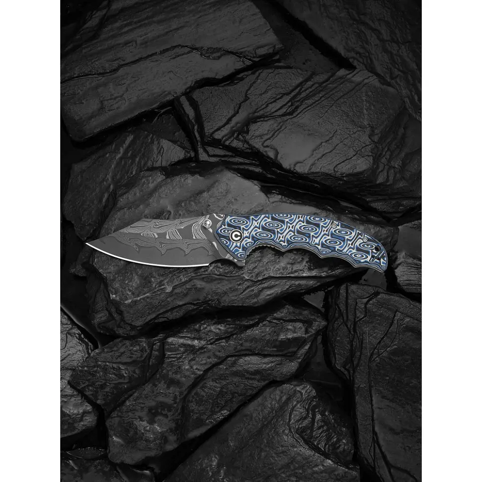 Ніж складаний туристичний Civivi Pentad (8.8 см) Damascus / Micarta синій/білий - фото 9