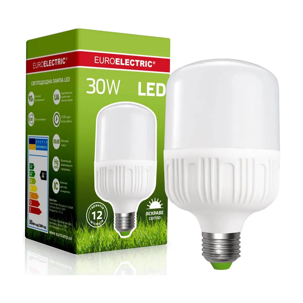 Лампочка EUROELECTRIC Plastic 30W E27 4000K 220V (LED-HP-30274(P)) - фото 2