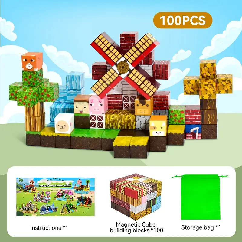 Магнітний конструктор Minecraft 100 шт по грі Майнкрафт Ферма млинів Mk001055 - фото 2