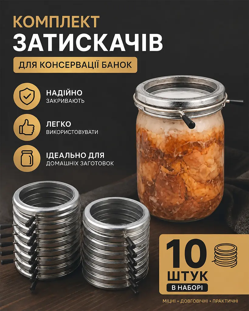 Набір затискачів для консервування Харків 10 шт. пристрої для консервації м'яса та тушонки, фіксатори для банок, ХЕАЗ 83838 - фото 3