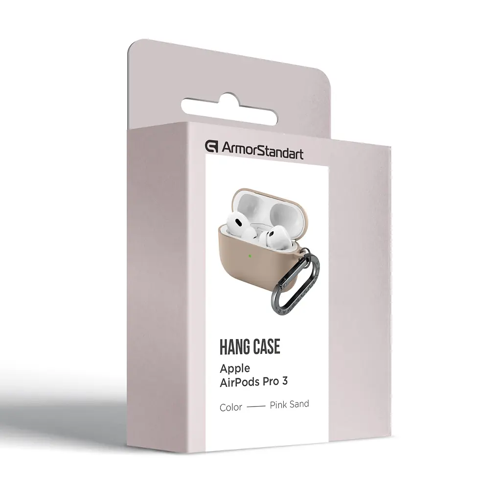 Силіконовий чохол для навушників Apple AirPods Pro 3, Hang Case, пудровий, ультратонкий захисний кейс товщиною 2 мм, захист від подряпин, пилу та ударів, компактний, з карабіном для кріплення, ArmorStandart (ARM88314) - фото 8