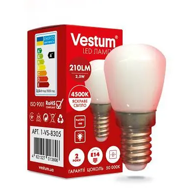 Лампочка Vestum LED SMD Е14 Vestum 2,5W 4500K 220V для холодильника (1-VS-8305) - фото 2