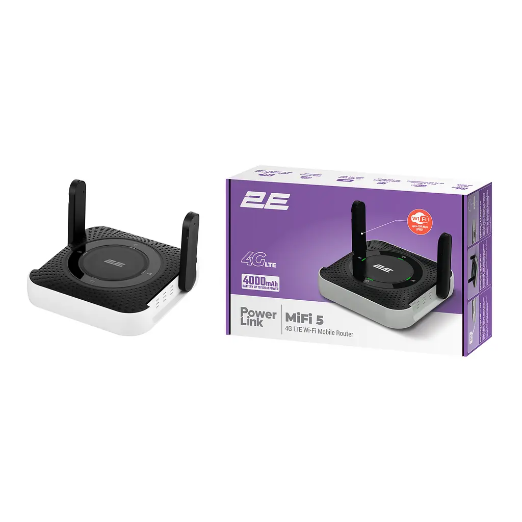 3G/4G/LTE мобільний маршрутизатор 2E PowerLink MiFi-5, N150, LTE, Wi-Fi4, 1xFE LAN, 1xType-C, 4000 мА•год - фото 6