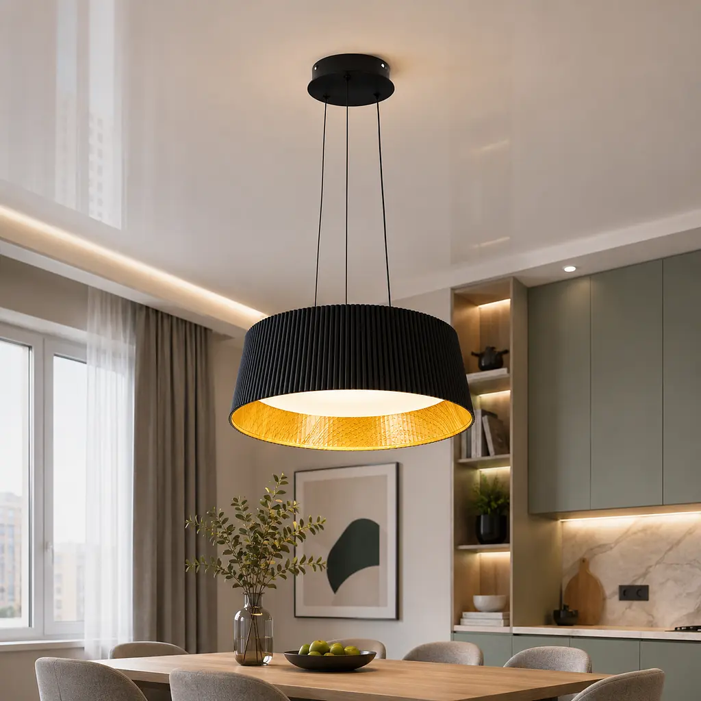 Сучасна підвісна LED-люстра Levistella 781P2917 (460) BK+LWD чорна під світле дерево 44W з пультом